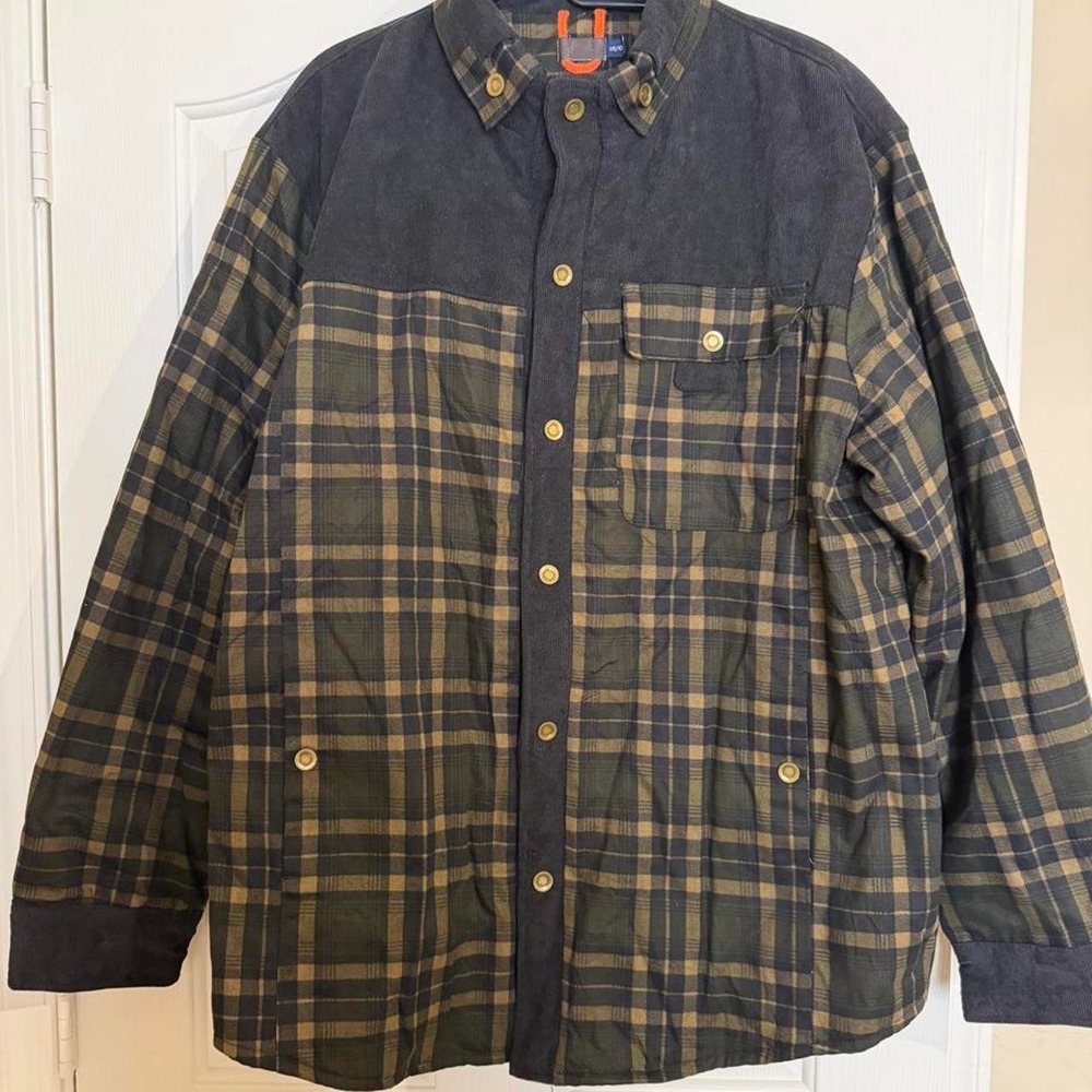 Mens Plaid Winter Jacket Faux Sherpa Lined Heavy Duty Brown Black XXL